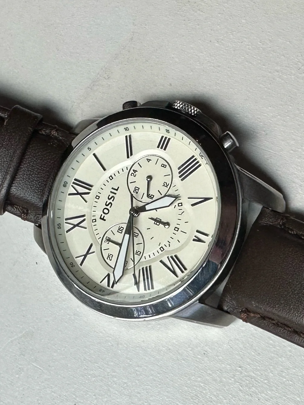 Fossil Men's Brown Leather Strap Watch - Grant 44mm
